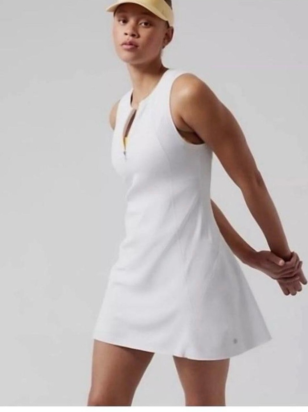 Athleta White Sleeveless Sport Dress with Front Zipper